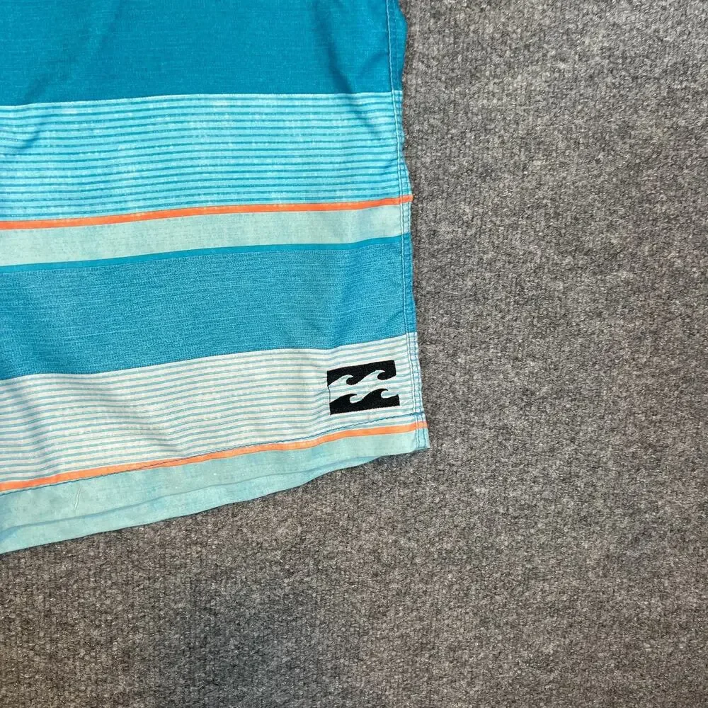 Billabong Swim Trunks Mens 40 Blue Striped Board Shorts Pockets‎ Lightweight